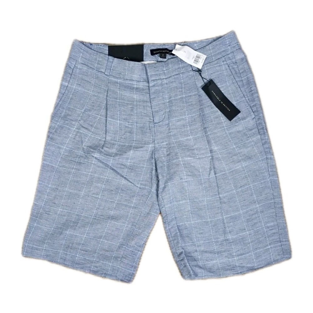 Banana Republic Blue Women's Casual Avery Shorts Bermudaโ Size 2 NWT Linen Blend